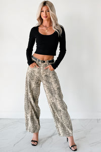 Hale Barrel Leg Very J Animal Print Jeans (Beige Snake) - NanaMacs