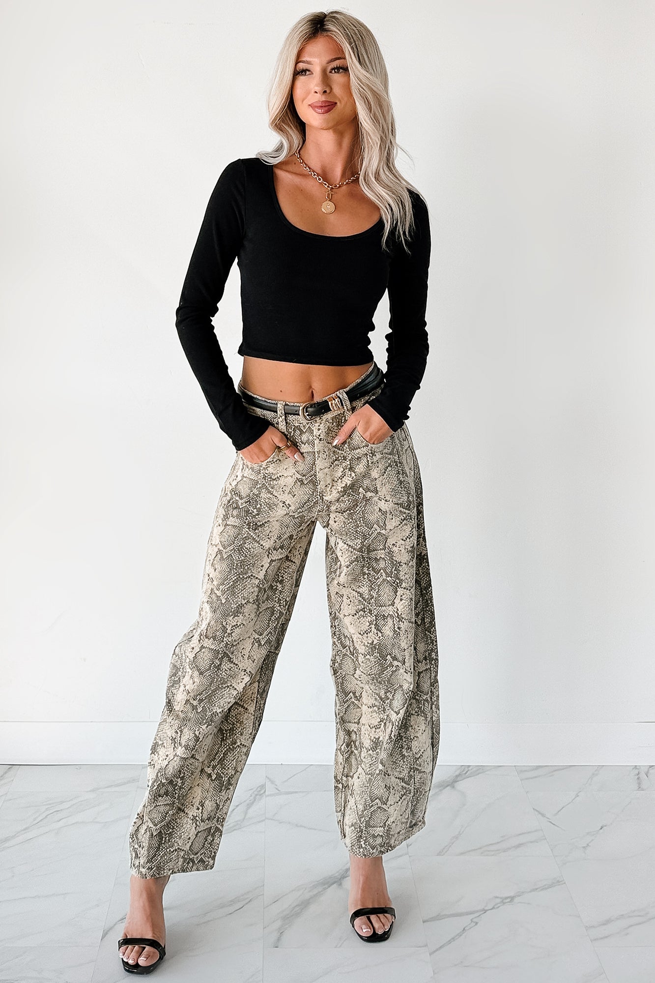 Hale Barrel Leg Very J Animal Print Jeans (Beige Snake) - NanaMacs