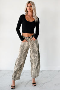 Hale Barrel Leg Very J Animal Print Jeans (Beige Snake) - NanaMacs