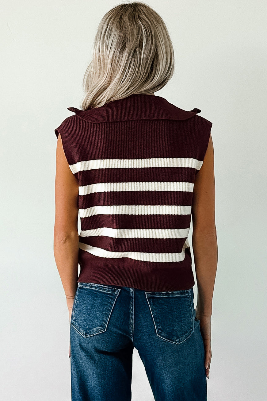 Daily Joys Striped Half-Zip Sweater Vest (Cherry/Cream) - NanaMacs