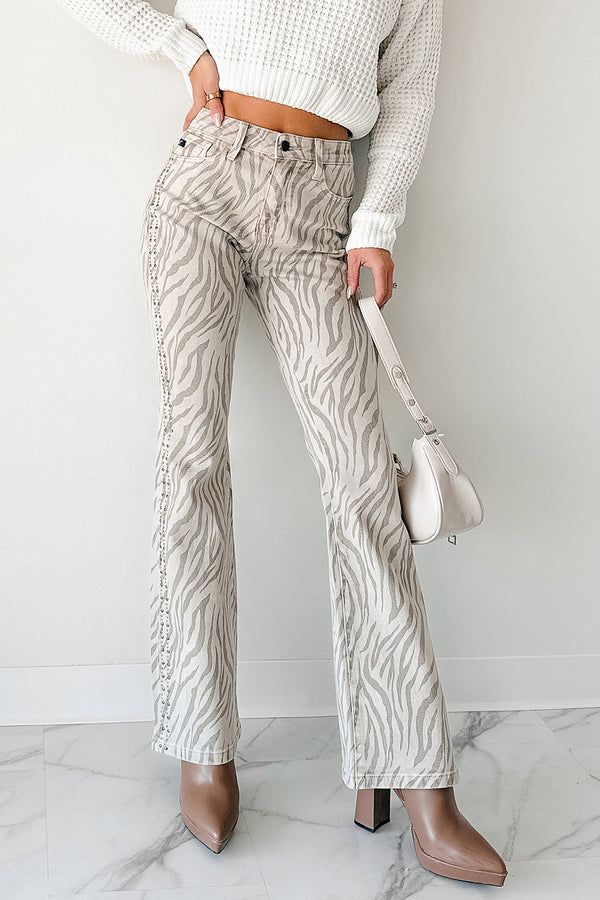 Philip Zebra Studded Flare Kancan Jeans (Beige) - NanaMacs