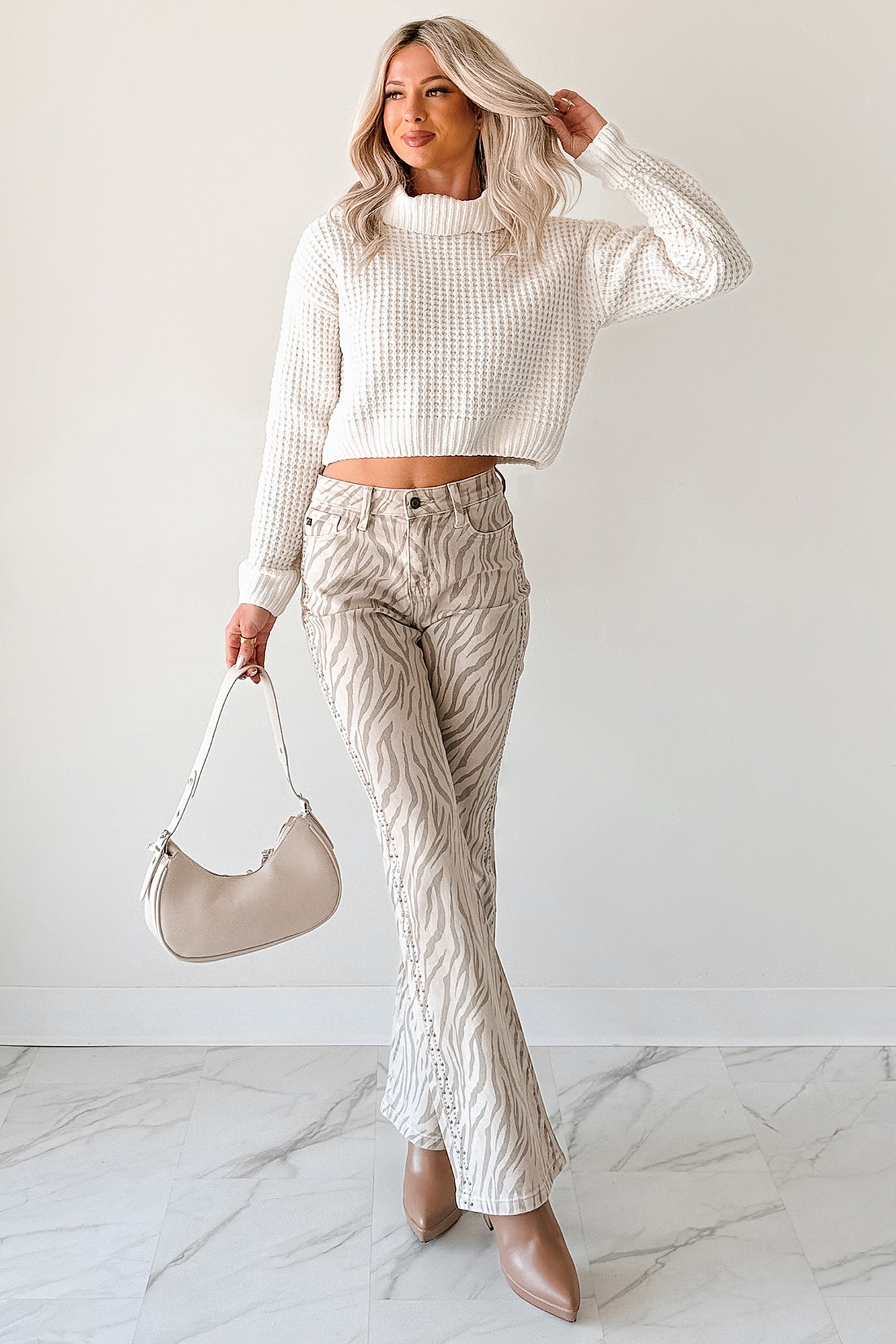 Philip Zebra Studded Flare Kancan Jeans (Beige) · NanaMacs