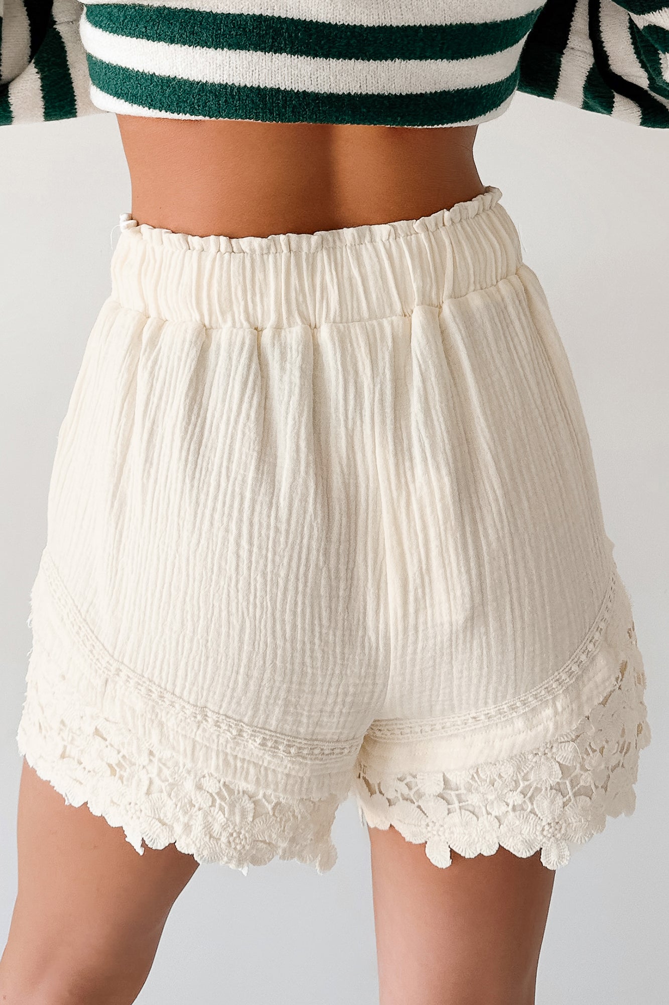 Warm Welcoming Floral Trim Woven Shorts (Cream) - NanaMacs