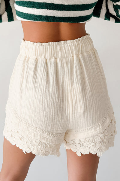 Warm Welcoming Floral Trim Woven Shorts (Cream) - NanaMacs