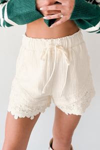 Warm Welcoming Floral Trim Woven Shorts (Cream) - NanaMacs