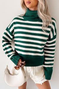 Don't You Worry Striped Turtleneck Sweater (Green/Ivory) - NanaMacs