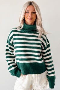 Don't You Worry Striped Turtleneck Sweater (Green/Ivory) - NanaMacs