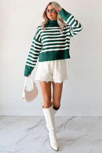 Don't You Worry Striped Turtleneck Sweater (Green/Ivory) - NanaMacs