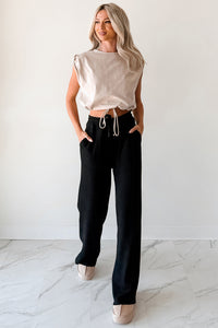 Beyond Horizons Waffle Knit Wide Leg Pants (Black) - NanaMacs