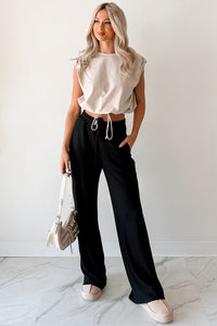 Beyond Horizons Waffle Knit Wide Leg Pants (Black) - NanaMacs