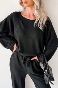 Still Breathing Waffle Knit Long Sleeve Top (Black) - NanaMacs