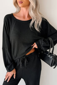 Still Breathing Waffle Knit Long Sleeve Top (Black) - NanaMacs