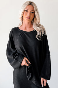 Still Breathing Waffle Knit Long Sleeve Top (Black) - NanaMacs