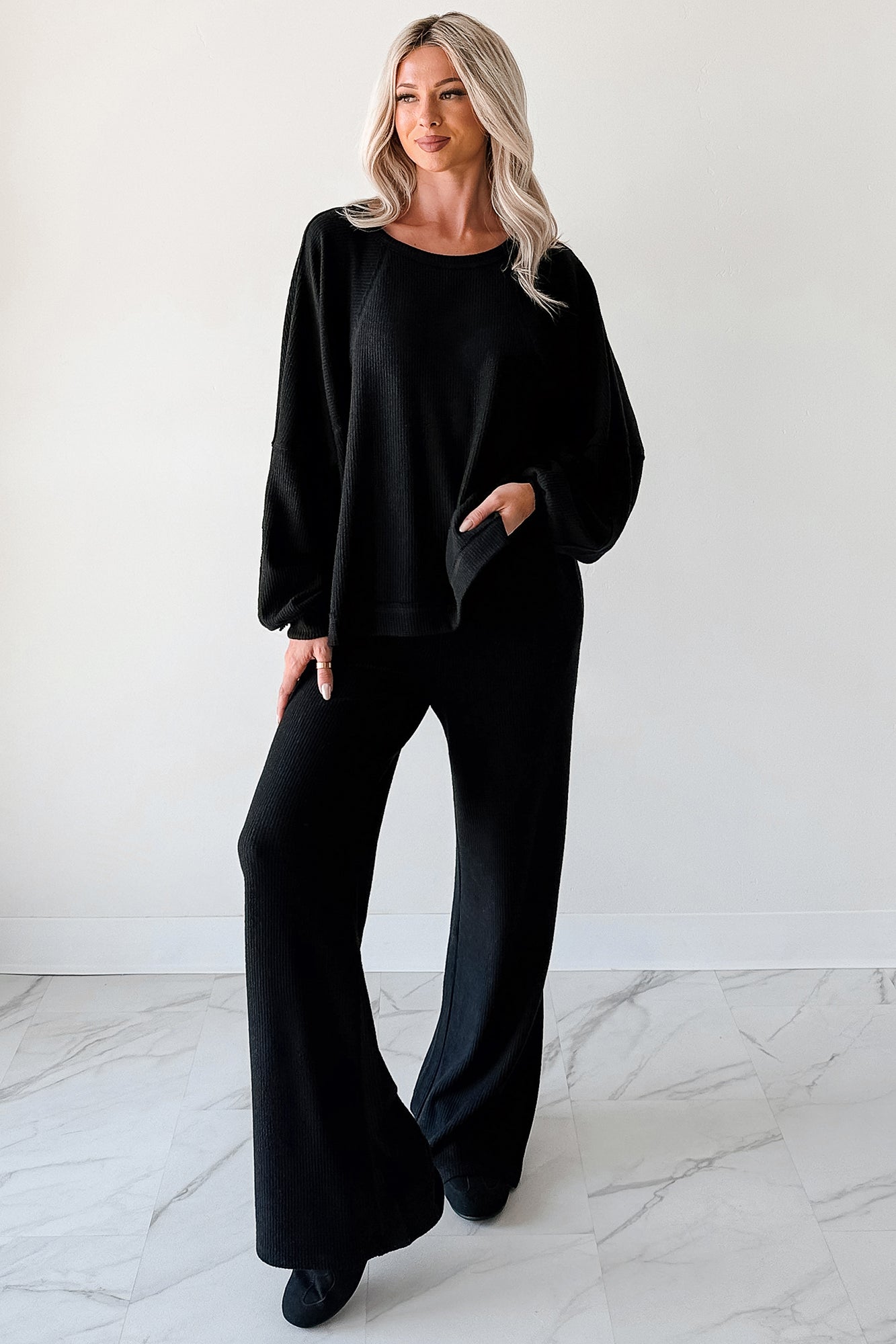 Still Breathing Waffle Knit Long Sleeve Top (Black) - NanaMacs