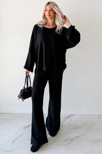 Still Breathing Waffle Knit Long Sleeve Top (Black) - NanaMacs