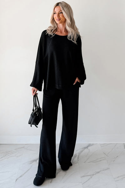 Still Breathing Waffle Knit Long Sleeve Top (Black) - NanaMacs