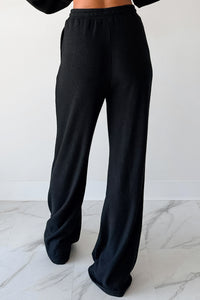 Beyond Horizons Waffle Knit Wide Leg Pants (Black) - NanaMacs
