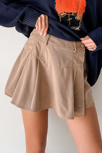 Story Unfolds Corduroy Pleated Wrap Skort (Taupe) - NanaMacs