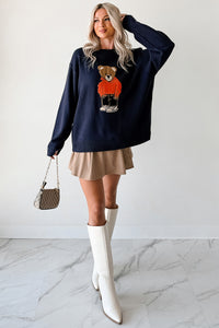 Dimming Lights Cable Knit Bear Sweater (Navy) - NanaMacs