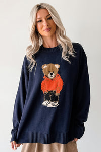 Dimming Lights Cable Knit Bear Sweater (Navy) - NanaMacs