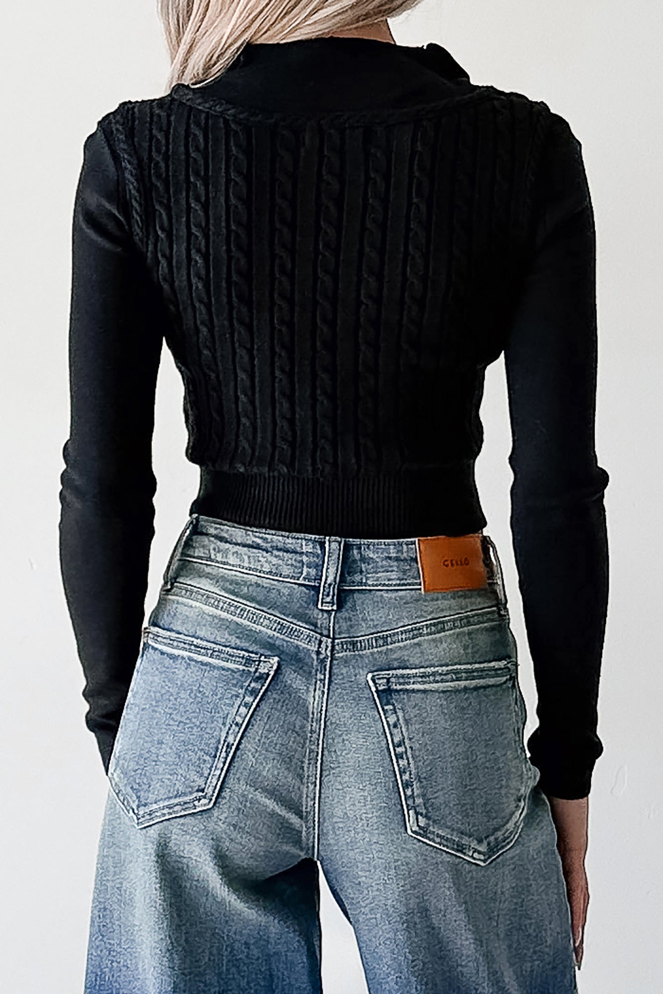 Deedra Ribbed Zip-Up Top (Black) - NanaMacs