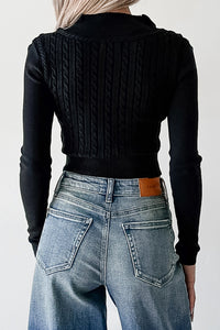 Deedra Ribbed Zip-Up Top (Black) - NanaMacs