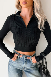 Deedra Ribbed Zip-Up Top (Black) - NanaMacs