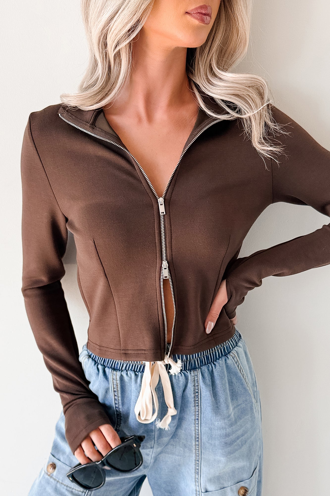 Athletic Drive Double Zipper Active Jacket (Brown) - NanaMacs