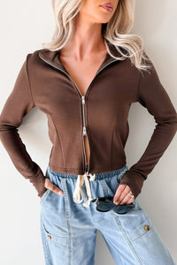 Athletic Drive Double Zipper Active Jacket (Brown) - NanaMacs