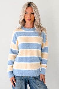 Soft Sentiments Papermoon Striped Fuzzy Sweater (Light Yellow/Light Blue) - NanaMacs