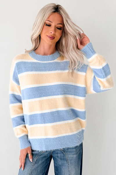 Soft Sentiments Papermoon Striped Fuzzy Sweater (Light Yellow/Light Blue) - NanaMacs