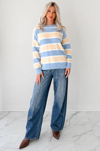 Soft Sentiments Papermoon Striped Fuzzy Sweater (Light Yellow/Light Blue) - NanaMacs