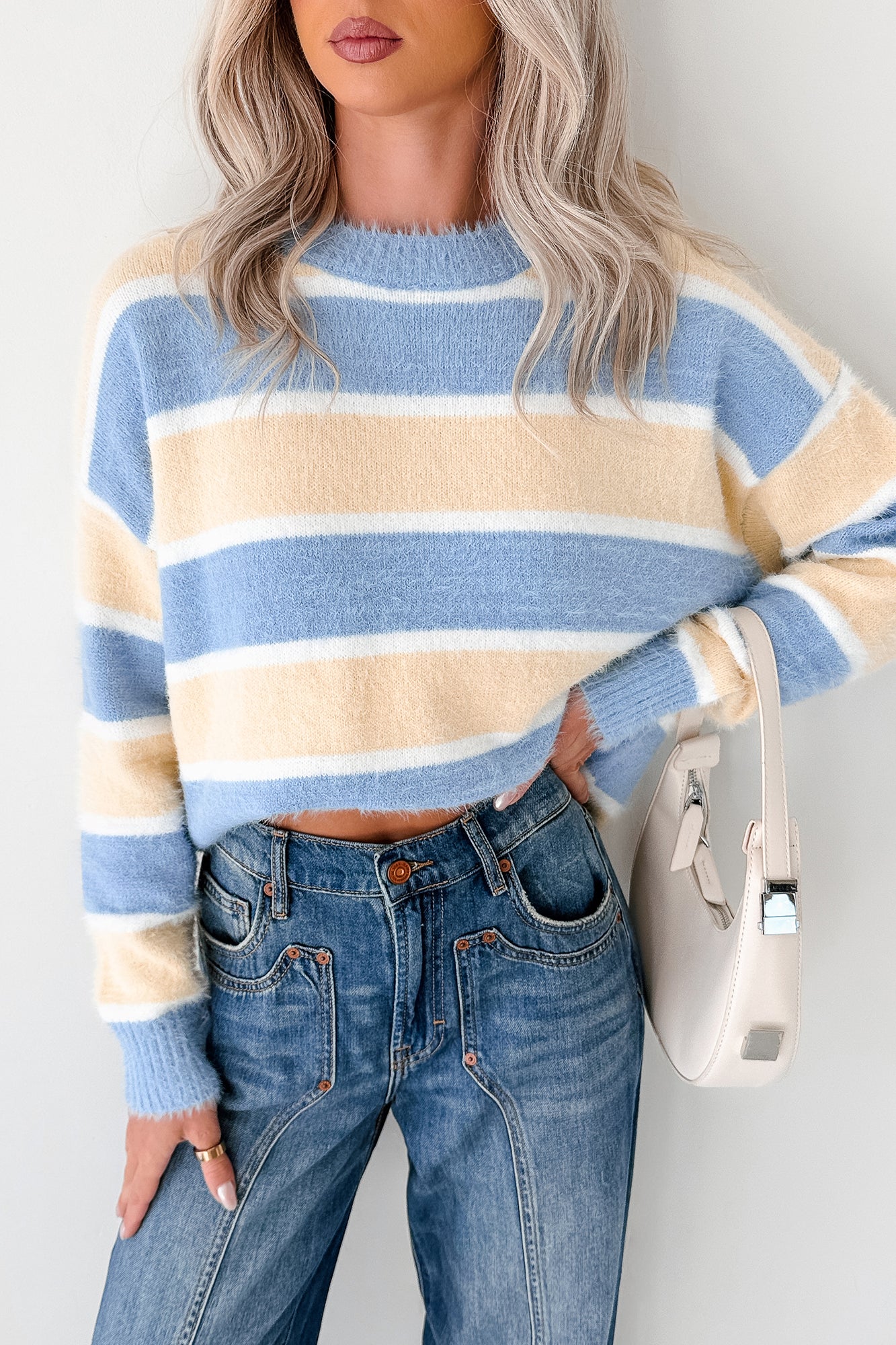 Soft Sentiments Papermoon Striped Fuzzy Sweater (Light Yellow/Light Blue) - NanaMacs