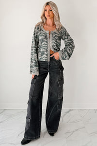 Fierce & Free Camo POL Long Sleeve Top (Olive/Camo) - NanaMacs