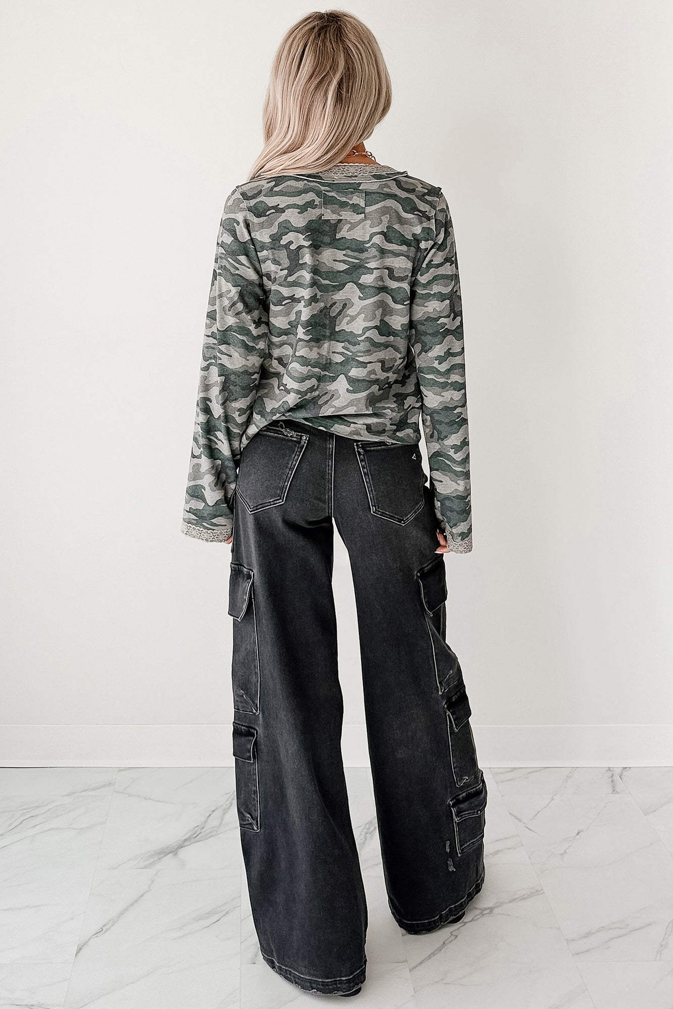 Fierce & Free Camo POL Long Sleeve Top (Olive/Camo) - NanaMacs