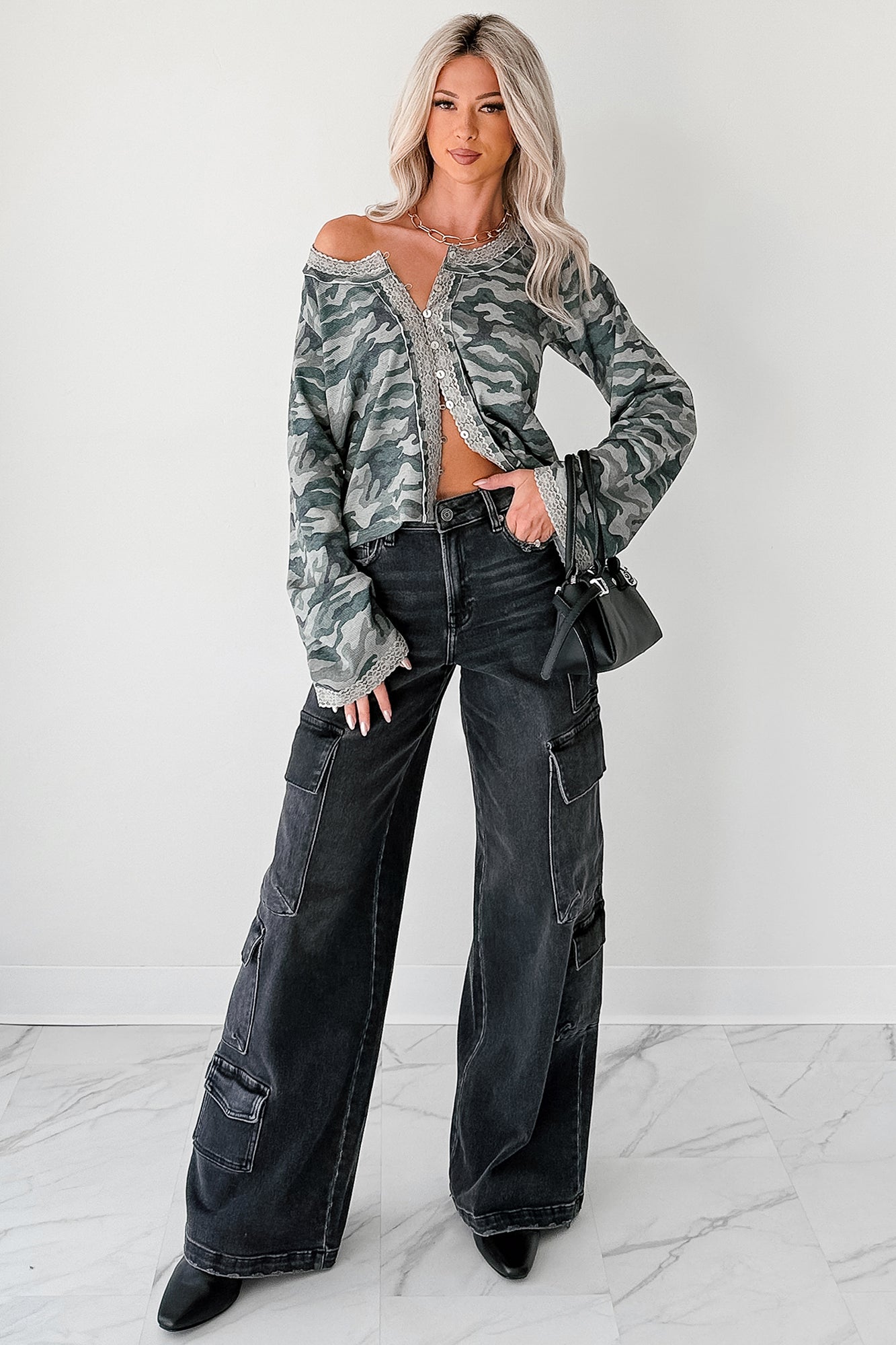 Fierce & Free Camo POL Long Sleeve Top (Olive/Camo) - NanaMacs