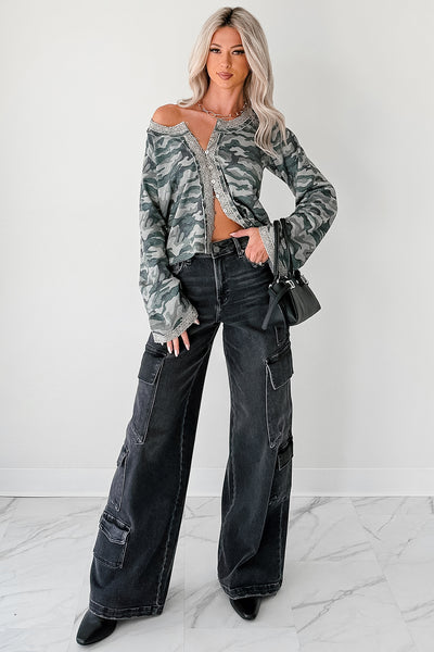 Fierce & Free Camo POL Long Sleeve Top (Olive/Camo) - NanaMacs