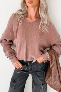 Take You There Mineral Washed Waffle Knit Hoodie (Chestnut) - NanaMacs