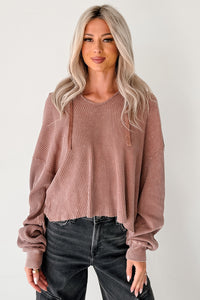 Take You There Mineral Washed Waffle Knit Hoodie (Chestnut) - NanaMacs