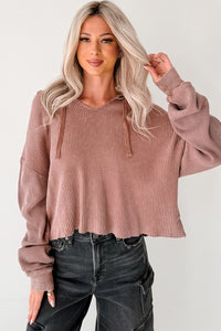 Take You There Mineral Washed Waffle Knit Hoodie (Chestnut) - NanaMacs