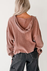 Take You There Mineral Washed Waffle Knit Hoodie (Chestnut) - NanaMacs