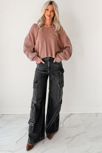 Take You There Mineral Washed Waffle Knit Hoodie (Chestnut) - NanaMacs