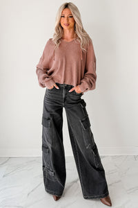 Take You There Mineral Washed Waffle Knit Hoodie (Chestnut) - NanaMacs