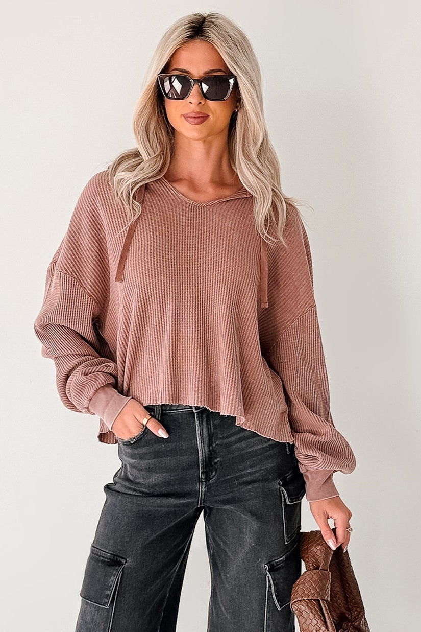 Take You There Mineral Washed Waffle Knit Hoodie (Chestnut) - NanaMacs