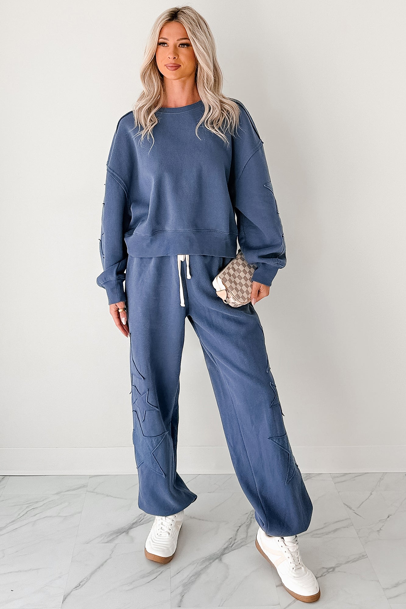 Silent Sundays Star Patch Sweatpants (Dusty Navy) - NanaMacs
