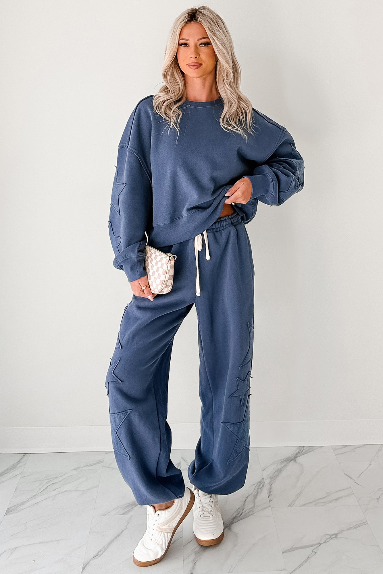 Silent Sundays Star Patch Sweatpants (Dusty Navy) - NanaMacs
