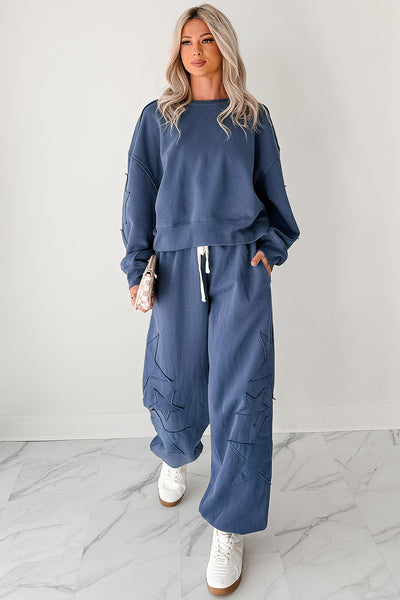 Silent Sundays Star Patch Sweatpants (Dusty Navy) - NanaMacs