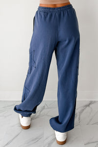 Silent Sundays Star Patch Sweatpants (Dusty Navy) - NanaMacs
