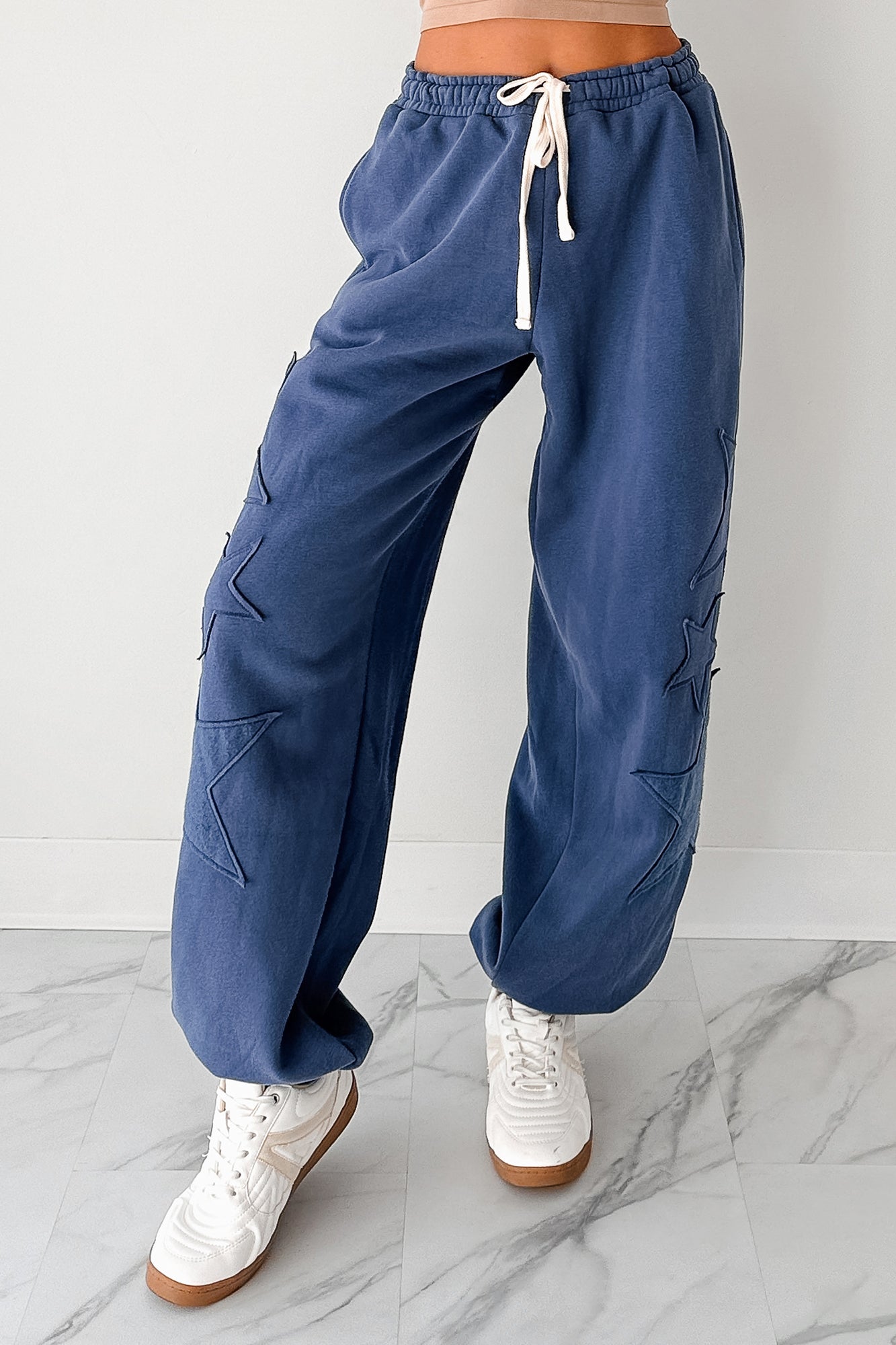 Silent Sundays Star Patch Sweatpants (Dusty Navy) - NanaMacs