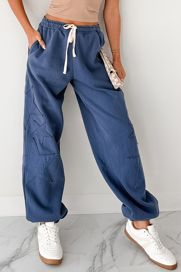 Silent Sundays Star Patch Sweatpants (Dusty Navy) - NanaMacs